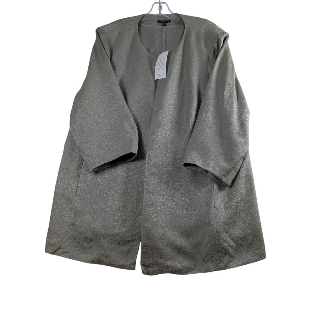 Eileen Fisher Womens 2X 100% Silk Grain Jaquard Textured Blazer Jacket Shirt NWT